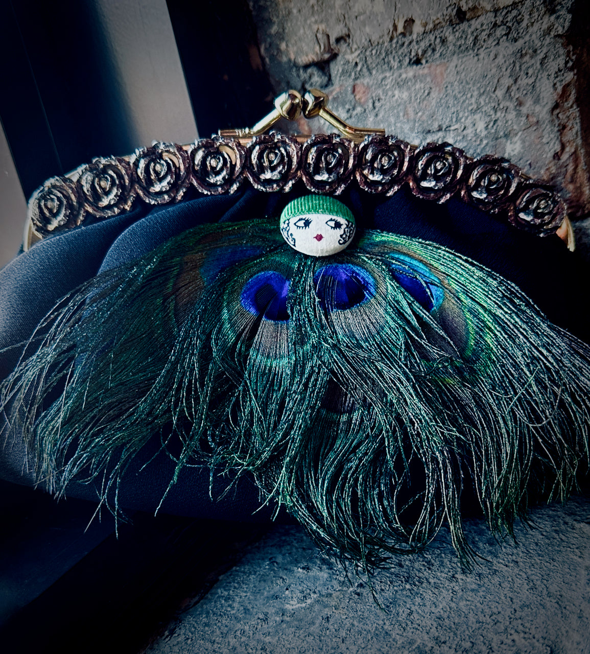 "Miss Boopsy in a Green Hat" Upcycled Vintage Clutch Purse