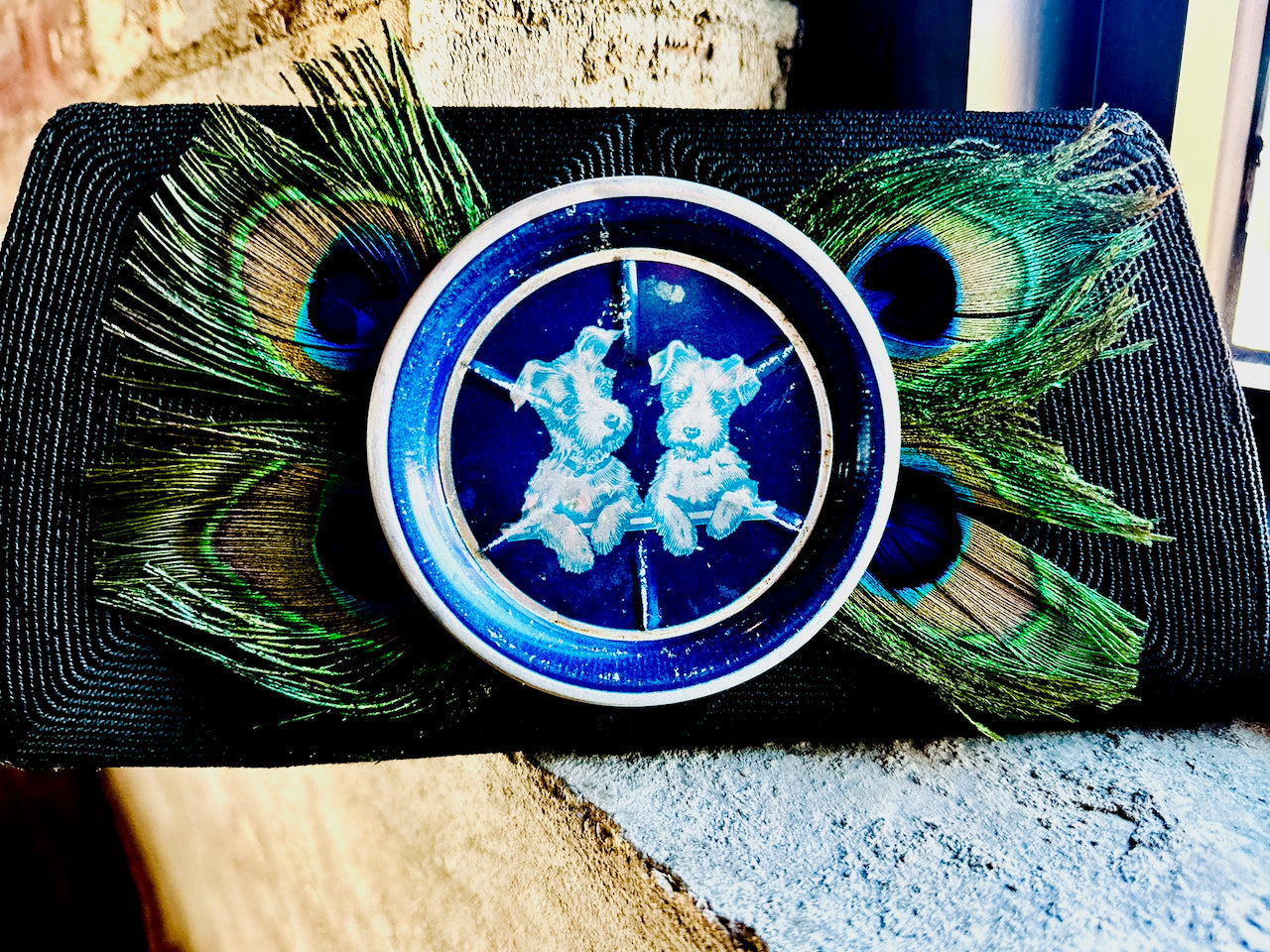 "Woof Woof" Blue Terriers Upcycled Vintage Clutch Purse
