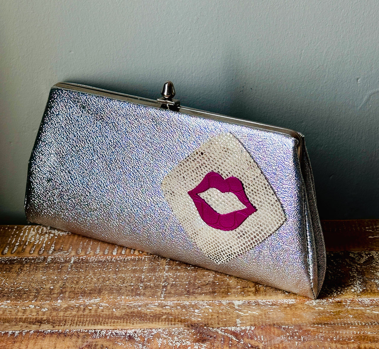 "Hot Lips" Upcycled 1960s Vintage Clutch Handbag