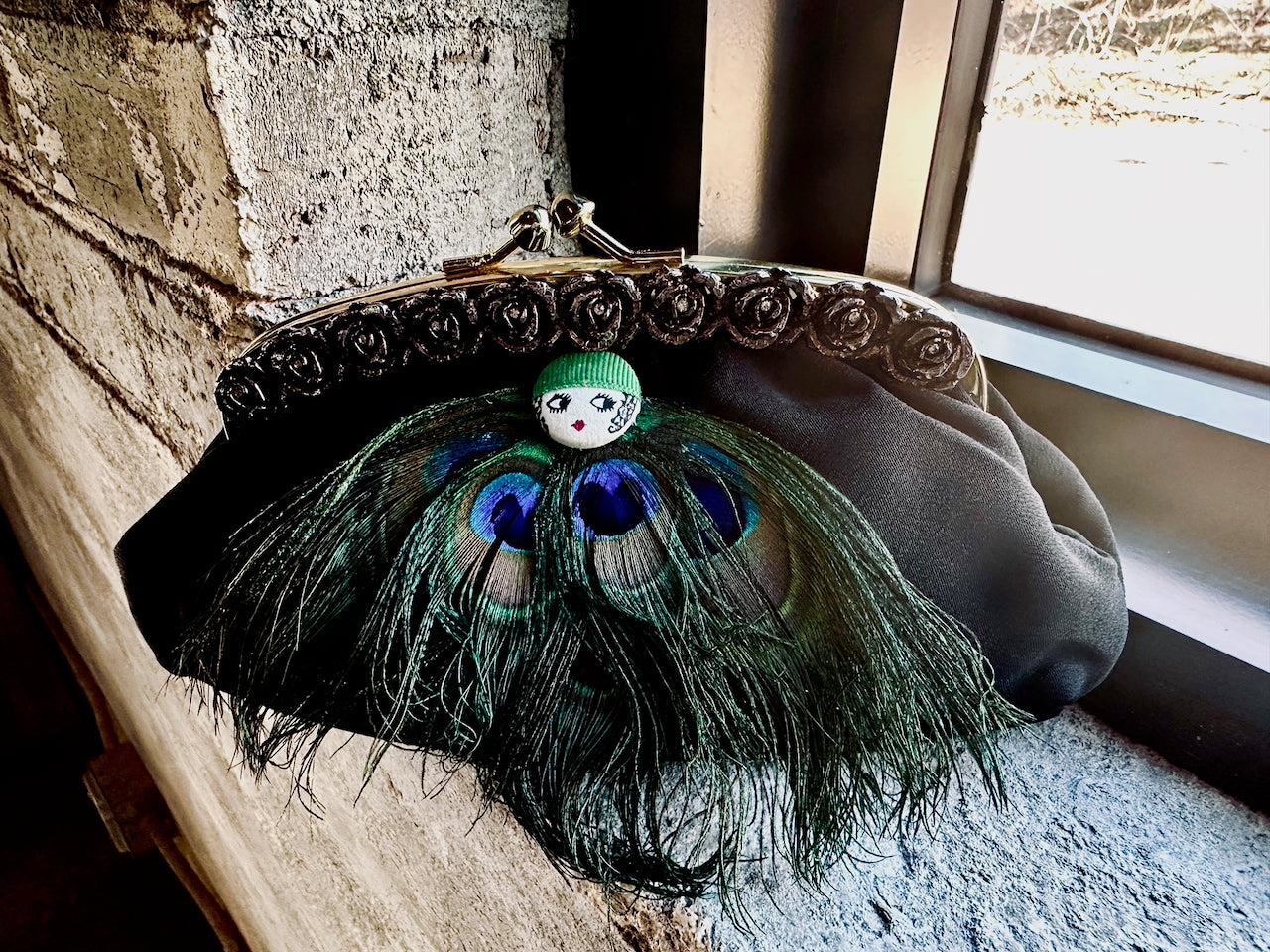 "Miss Boopsy in a Green Hat" Upcycled Vintage Clutch Purse