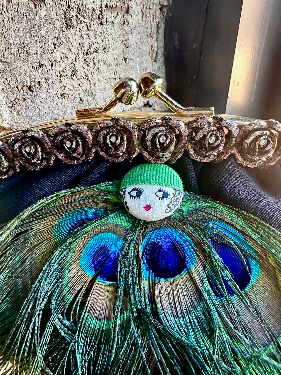 "Miss Boopsy in a Green Hat" Upcycled Vintage Clutch Purse