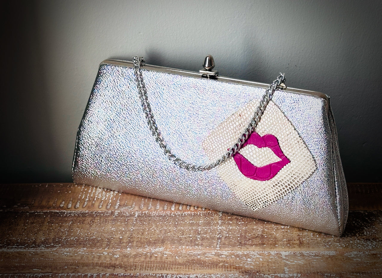 "Hot Lips" Upcycled 1960s Vintage Clutch Handbag