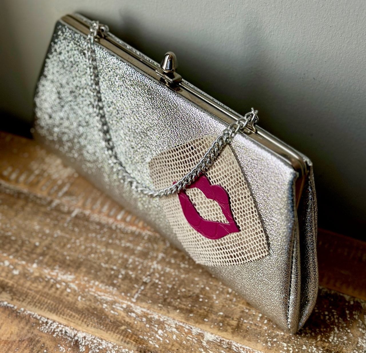 "Hot Lips" Upcycled 1960s Vintage Clutch Handbag