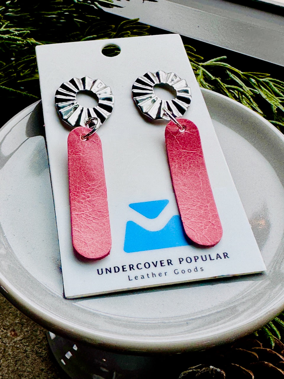 Salmon Pink Leather Hair Claw Clip and Earrings Set