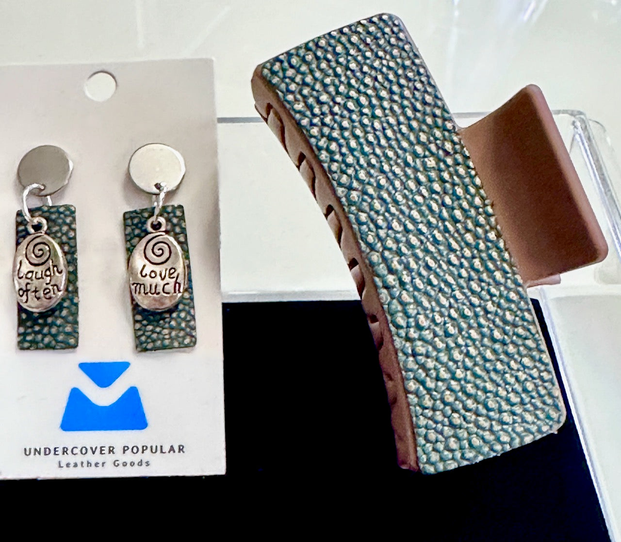 "The Green Shagreen" Large Clip and Earring Set