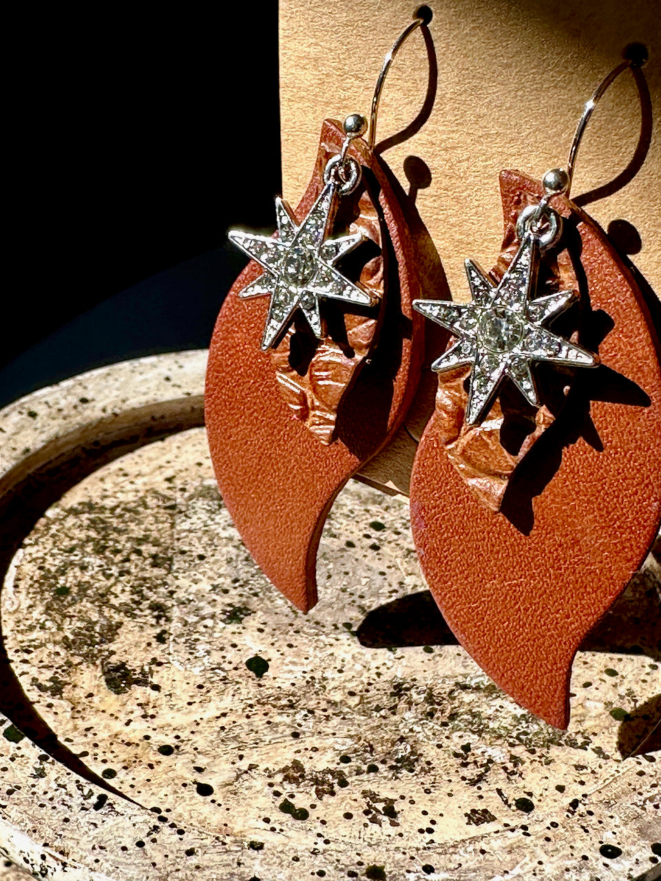 Brown Crocodile Leather Claw Clip and Matching Earrings Set