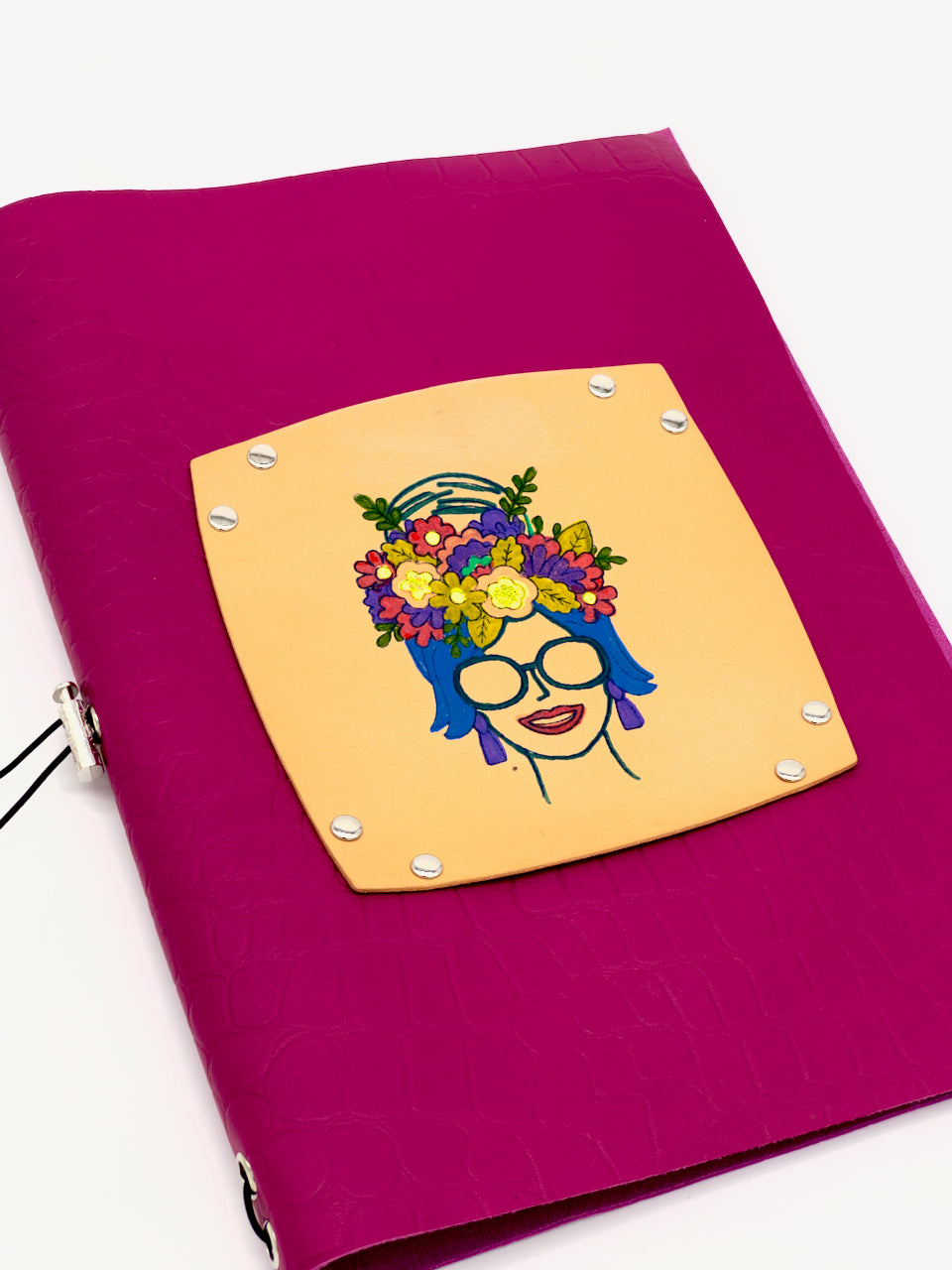 Pink Croco Print "Flowerhead Diva" Refillable Leather Journal