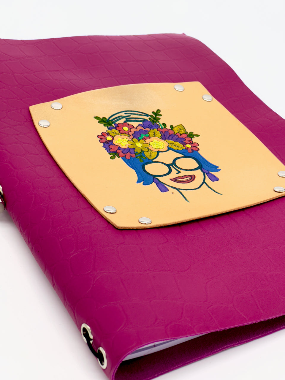 Pink Croco Print "Flowerhead Diva" Refillable Leather Journal