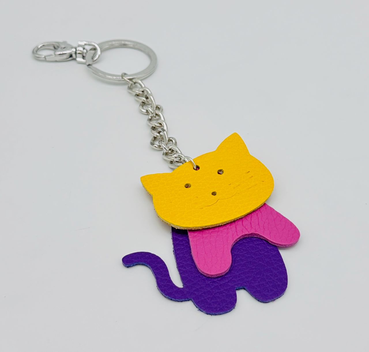 bright colored leather cat key chain purse fob