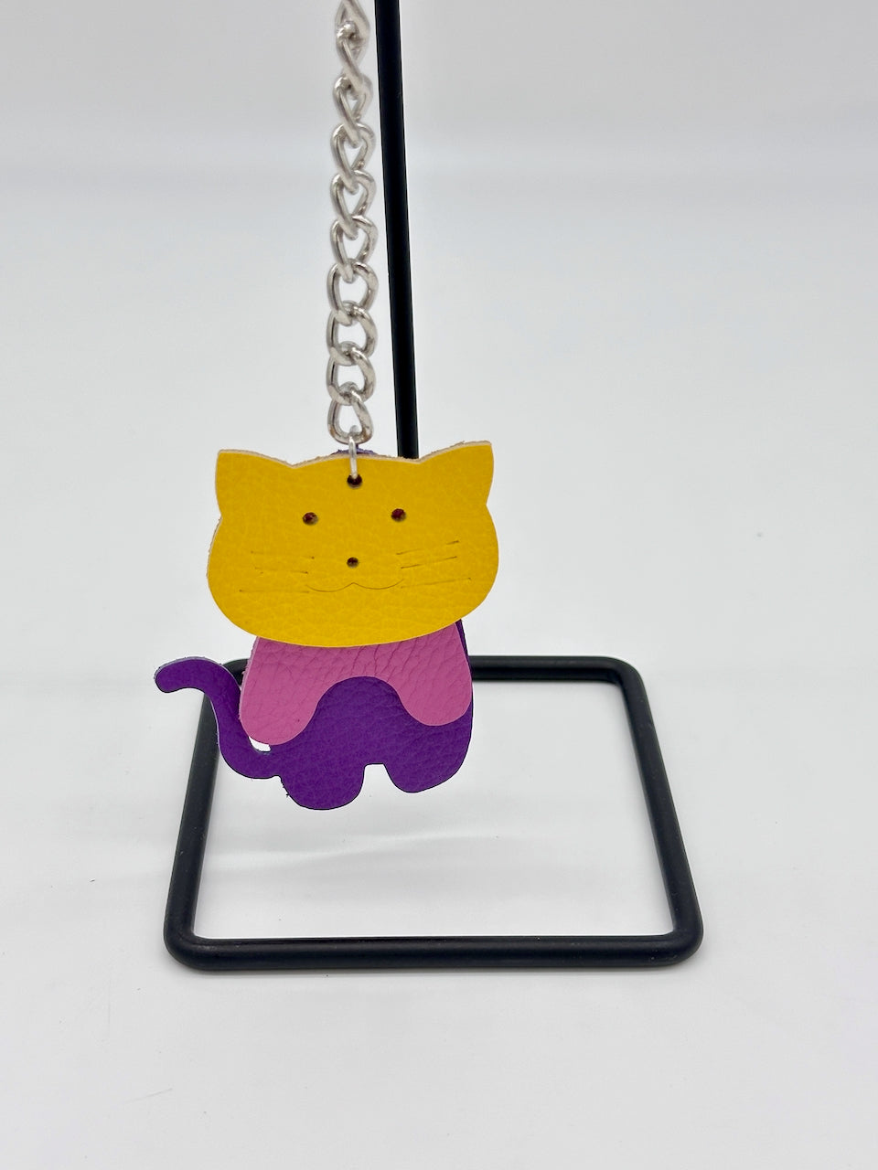 leather cat key chain purse fob hanging
