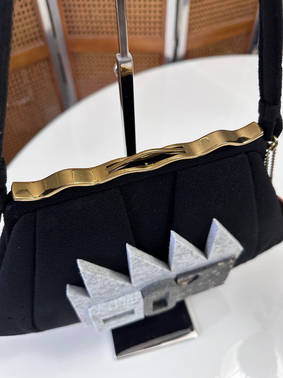 "The Crown"- Upcycled Vintage Black Wool Purse
