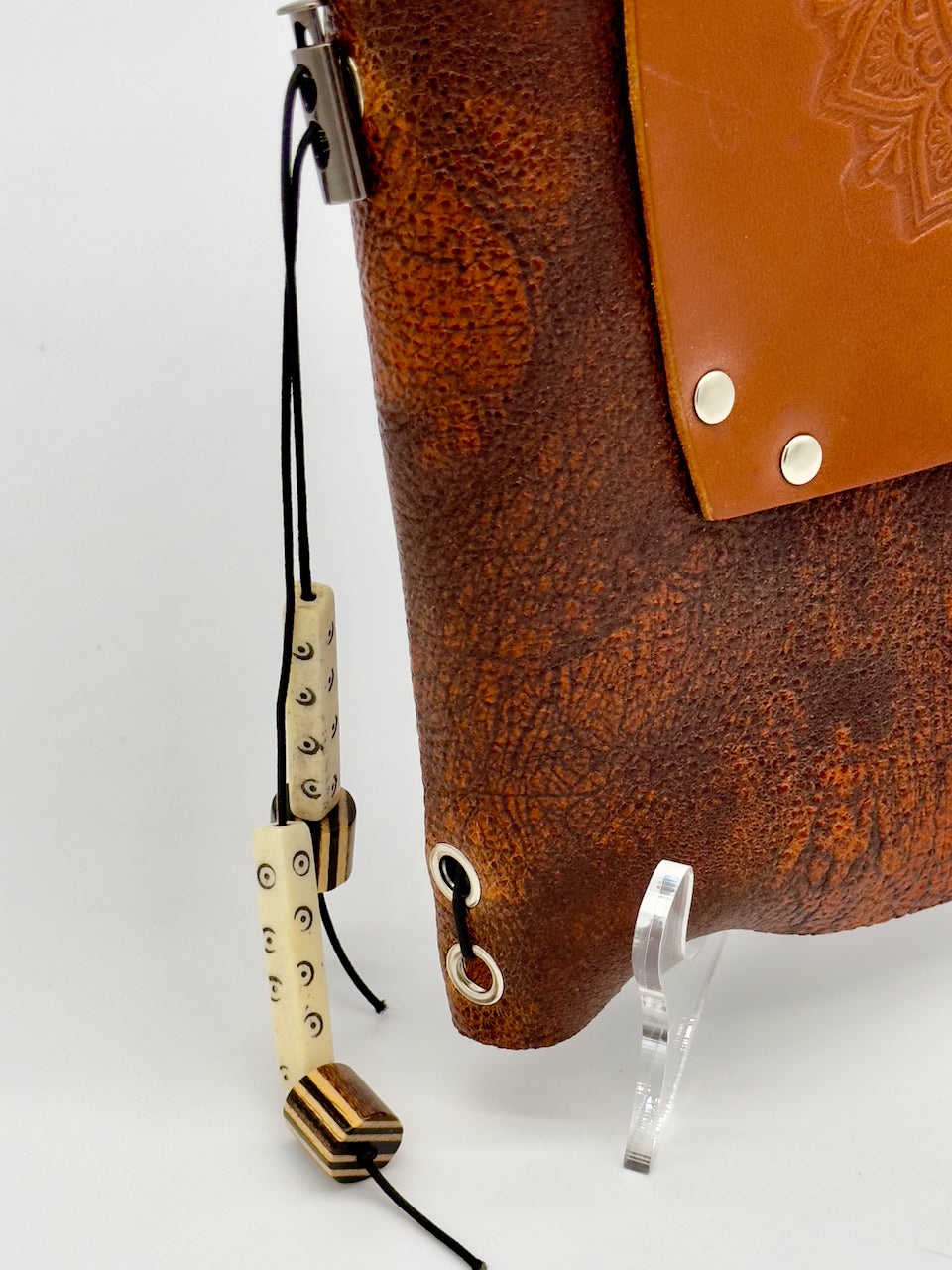 toggle detail beads on leather journal