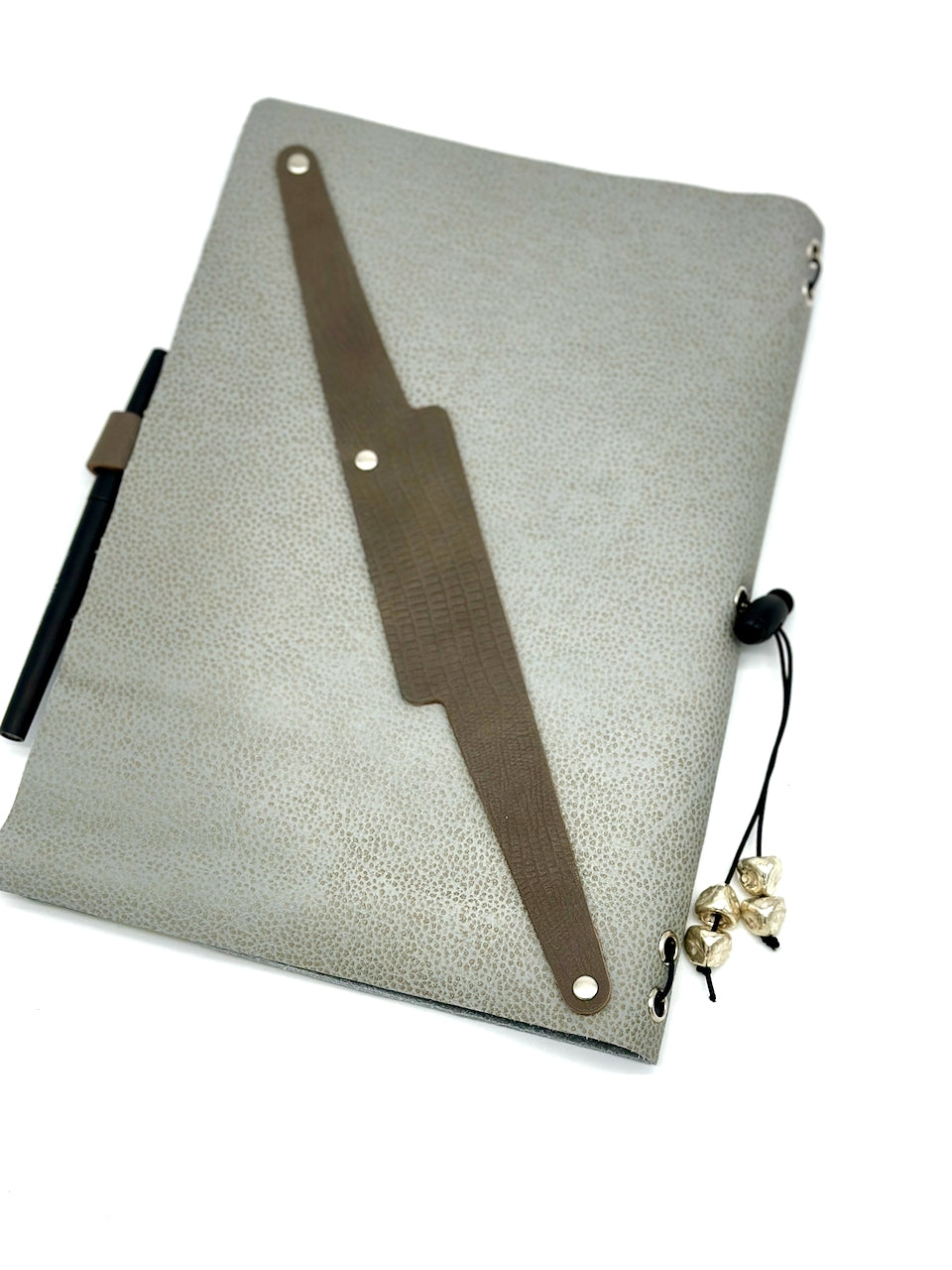 back cover of leather journal with lightning bolt